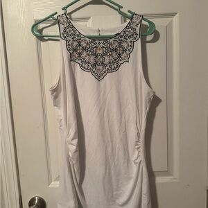 White House Black Market Cream Ruched Embellished Tank Top